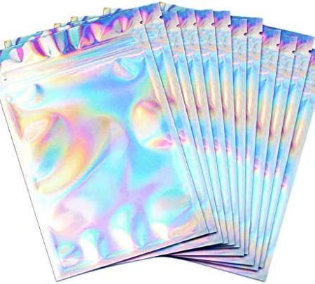 100 Pieces Resealable Smell Proof Bags, Flat Clear Food Storage Bags Pouch Plastic Packaging Bags, Rainbow Color (5x7inch)