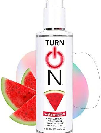 Turn On Watermelon Flavored Edible Sex Lube 8 Ounce Premium Personal Lubricant, Long Lasting Formula for Condom Safe Vegan Ph Balanced Hypoallergenic & Paraben Free Intimacy, Oral Lube for Men & Women