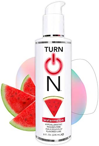 Turn On Watermelon Flavored Edible Sex Lube 8 Ounce Premium Personal Lubricant, Long Lasting Formula for Condom Safe Vegan Ph Balanced Hypoallergenic & Paraben Free Intimacy, Oral Lube for Men & Women
