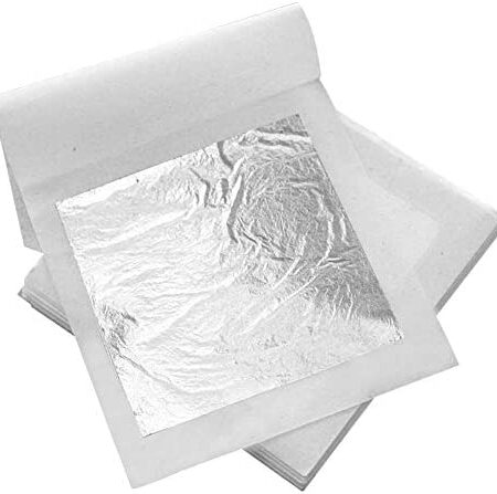 20Pcs Silver Leaf Sheets 2.4"x2.4" Edible Silver Leaf 2.4" for Beauty Routine and Makeup,Bakery and Pastry,Cake,Art Decoration, DIY Art and Craft Work Furniture or Accessories(Silver-20)