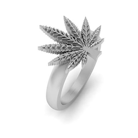 Marijuana Leaf Wedding Ring Cannabis Leaf Stoner Ring Solid 18k White Gold Marijuana Ring