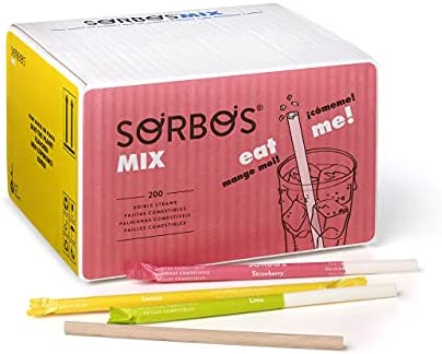 Sorbos Edible Straws, Flavor Mix Variety, Chocolate, Lemon, Lime, Strawberry, Individually Packaged, No Allergens, No Gluten, 7.4 inches long (Pack of 200)