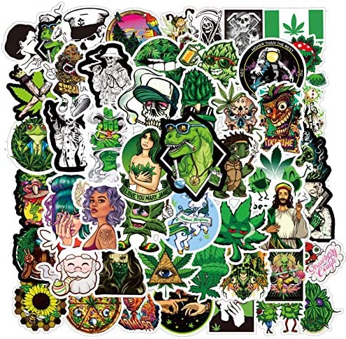 Weed Stickers for Adults 50 Pcak Vinyl Waterproof Stickers for Laptop,Bumper,Water Bottles,Computer,Phone,Hard hat,Cool Stickers,Car，Rapper Stickers(Weed-b)